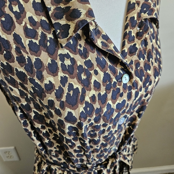 Halston 100% Silk Leapord Print Shirt Dress Womens Size 16 - Picture 12 of 12